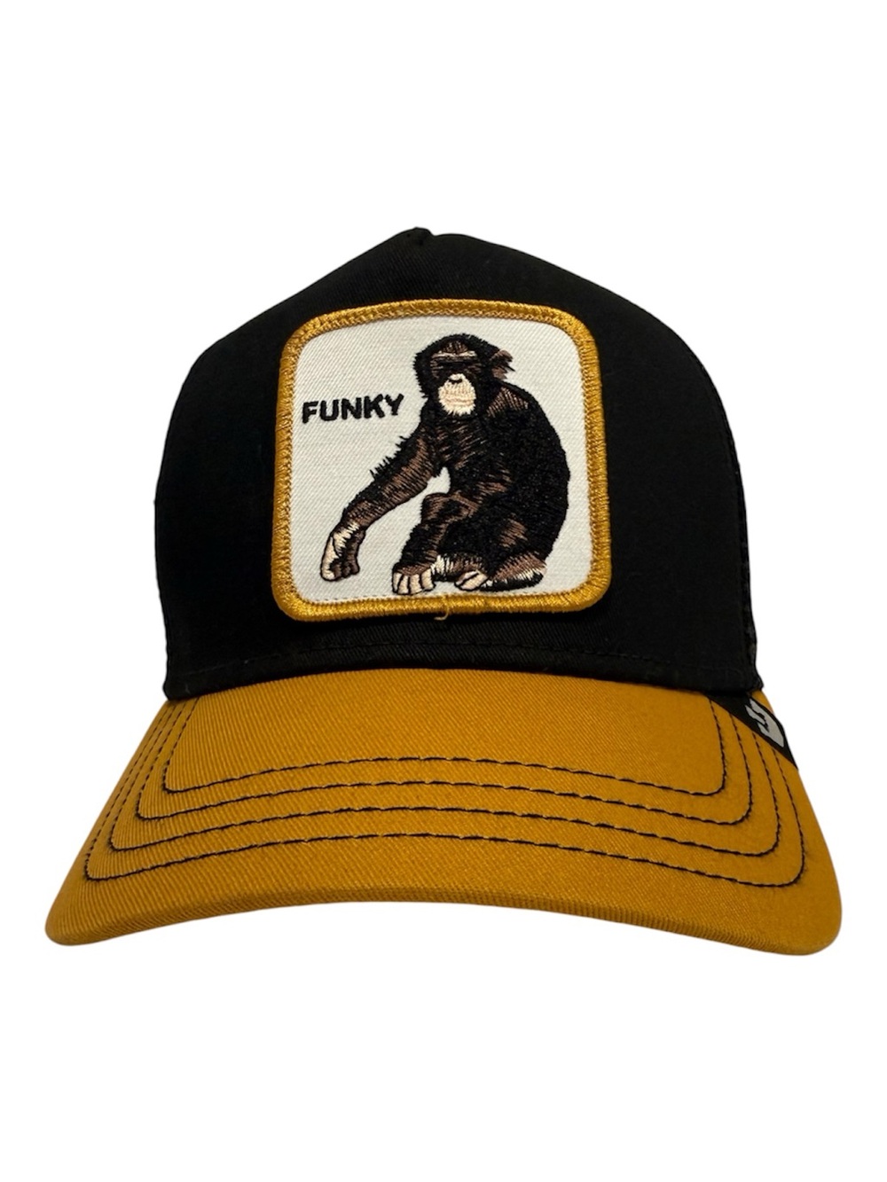 GOORIN BROS Funky Monkey Trucker Hat Black Gold Chimpanzee Animal Farm Cap EUC